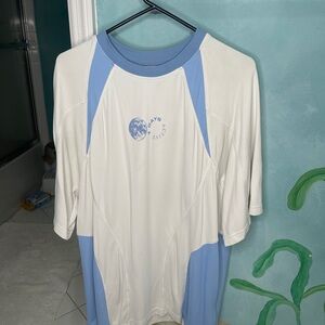 Heavy weight, baggy fit, White and Blue Graphic T-Shirt